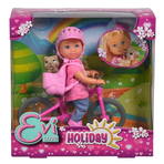 Papusa Simba Evi Love 12 cm Holiday Bike cu bicicleta si catelus