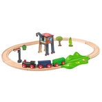 Set din lemn Eichhorn Tren cu sina ovala si accesorii