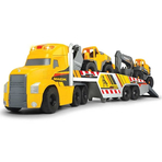 Camion Dickie Toys Mack Volvo Heavy Loader Truck cu remorca, buldozer si camion basculant
