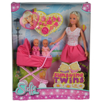 Papusa Simba Steffi Love Sunshine Twins 29 cm roz cu carucior si accesorii