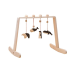 Centru de activitati pentru bebelusi Baby Gym, cu 4 jucarii natur-negru animale, lemn, Mobbli