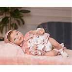 Papusa Reborn bebelus realist cu par, Ella, cu paturica roz blanita, 46 cm, Guca
