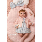 Papusa Reborn bebelus realist cu par roscat, Isabela, cu salteluta roz, 46 cm, Guca