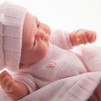 Papusa Bebelus nou nascut Pitu cu paturica roz, 26 cm, Antonio Juan