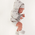 Papusa Bebelus nou nascut fetita cu corp anatomic corect, Pipa cu hainute gri, 42 cm, Antonio Juan