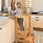 Inaltator Learning Tower Ajustabil, Ajutor de bucatarie MeowBaby , lemn natur