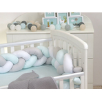 Aparatoare laterala pat Bumper impletit, Cu inchidere velcro, Bumbac, Alb - Gri - Mint, 180X21 cm