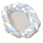 AMY - Baby Nest si Bumper impletit, detasabile, 80 x 50 cm Alb Gri Blue