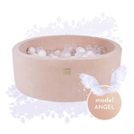 Piscina uscata cu 250 de bile (Alb, Transparent, Alb perlat) MeowBaby , Angel, 90x30 cm, Catifea Ecru
