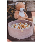 Piscina uscata cu 250 de bile (Auriu, Alb, Transparent, Bej ) MeowBaby  , Teddy Bear, 90x40 cm, Catifea Bej