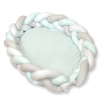 AMY - Baby Nest si Bumper impletit, detasabile, 80 x 50 cm Alb Gri Mint