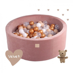 Piscina uscata cu 250 de bile (Auriu, Alb, Transparent, Bej ) MeowBaby , Teddy Bear, 90x40 cm, Catifea Bej