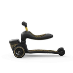 Pachet: Trotineta copii cu sezut, suport jucarie, transformabila 2in1, HighwayKick 1 Lifestyle Black Gold Limited, 1-5 ani, pana la 50 kg, Scoot Ride si casca XXS, 45-51 cm, 1 an+