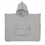 Prosop din bumbac muselina cu gluga si buzunar pentru bebelusi si copii, Poncho, Gri, 60x65 cm