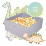 Piscina uscata cu 300 de bile (alb, portocaliu, verde deschis si galben pastel) MeowBaby , Dino, 90x90x40 cm, Gri