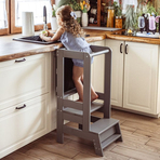 Inaltator Learning Tower Ajustabil cu tabla de scris, Ajutor de bucatarie MeowBaby , lemn Gri inchis