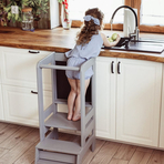 Inaltator Learning Tower Ajustabil cu tabla de scris, Ajutor de bucatarie MeowBaby , lemn Gri inchis