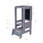 Inaltator Learning Tower Ajustabil cu tabla de scris, Ajutor de bucatarie MeowBaby , lemn Gri inchis