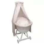 Cos bebe cu suport pe roti, saltea, lenjerie si baldachin, Colectia Nature din Bambus by Amy, Oite
