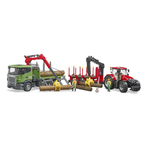 BRUDER - CAMION FORESTIER SCANIA R-SERIES CU MACARA DE INCARCARE, GRAIFER SI 3 BUSTENI