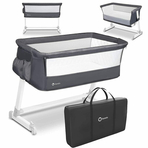 Lionelo - Patut co-sleeper Theo 2 in 1, Cu setare unghiulara, Reglabil in 5 pozitii pe inaltime, Dark Grey