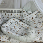 MimiNu - Cosulet bebelus pentru dormit cu doua fete, Baby Cocoon 75x55 cm, Husa 100% bumbac si catifea moale, Velvet Forest friends Grey/Beige
