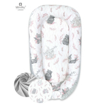 MimiNu - Cosulet bebelus pentru dormit cu doua fete, Baby Nest 105x66 cm, Husa 100% bumbac, Cu salteluta din burete, Detasabila, Lulu Rose/Grey