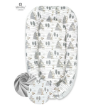MimiNu - Cosulet bebelus pentru dormit cu doua fete, Baby Nest 105x66 cm, Husa 100% bumbac, Cu salteluta din burete, Detasabila, Forest/Grey