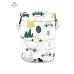 MimiNu - Cos rotund pentru depozitare jucarii, Din bumbac, Cu manere, 50x35 cm, Childrens Journey Grey