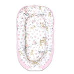 MimiNu - Cosulet bebelus pentru dormit cu doua fete, Baby Nest 105x66 cm, Husa 100% bumbac si catifea moale, Cu salteluta din burete, Detasabila, Velvet Sweet Deer Pink