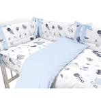 MimiNu - Lenjerie patut 3 piese, Cu protectie laterala, Baby Shower Blue, Din bumbac, Pentru patut 120x60 cm