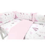 MimiNu - Lenjerie patut 3 piese, Cu protectie laterala, Baby Shower Pink, Din bumbac, Pentru patut 120x60 cm