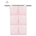 MimiNu - Organizator matlasat din catifea moala, Pentru patut, Cu 6 compartimente, Cu doua panglici, Pink