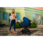 Lionelo - Carucior compact Mika, 2 in 1, Cadru din aluminiu, Cu landou intarit si salteluta moale, Reversibil, Maner ajustabil, Huse pentru picioare, Plasa de tantari, Husa de ploaie, Pana la 22 kg, Albastru