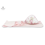 MimiNu - Prosop mare cu gluga si volanas, Dimensiune 100x100 cm, Din bumbac thermo fleece, Design, Pink Ballerina