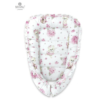 MimiNu - Cosulet bebelus pentru dormit, Baby Cocoon 75x55 cm, Cu volanase, Husa 100% bumbac, Design, Pink Ballerina