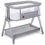 Lionelo - Patut co-sleeper Luna, 2 in 1, Cu laterala culisanta, Cu setare unghiulara, Cu roti, Reglabil in 6 pozitii pe inaltime, Gri deschis