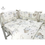 MimiNu - Set lenjerie patut cu 6 piese, Cu pilota si perna, Cu doua aparatori laterale, Din bumbac, Pentru patut 120x60 cm, Design, Seal Beige