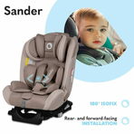 Lionelo - Scaun auto Sander Spatar reglabil, Forward-Facing sau Rear-Facing, Pozitie de somn, 0-36 Kg, Cu Isofix si centura Top Tether, Bej