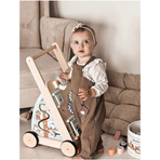 Joueco - Antepremergator cu activitati Familia Wildies, Din lemn certificat FSC, 53x33 cm, 12 luni+, Multicolor