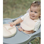 Set diversificare 4 piese din silicon BabyJem: bavetica, farfurie, lingurita si pahar (Culoare: Roz)