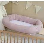 Suport de dormit Babynest 2in1 bara protectie patut Premium Bumbac Brodat Roz by BabyLy, 85x50 cm