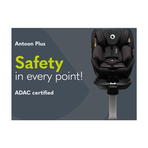 Lionelo - Scaun auto I-size Antoon Plus, Pozitie de somn, Protectie laterala, Rotire 360 grade, 0-18 kg, Cu Isofix si picior de sustinere, Negru, Testat ADAC, Conform cu standardul european de securitate ECE R129