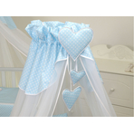 Cos bebe cu suport pe roti, saltea, lenjerie si baldachin, Bear Heart Blue