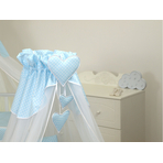 Cos bebe cu suport pe roti, saltea, lenjerie si baldachin, Bear Heart Blue
