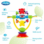 Jucarie pentru scaunul de masa, Cu ventuza, Cu activitati, Rotativa, High chair Spinning Toy, 19.5 cm, Playgro