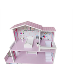 Casuta de papusi din lemn, Dimensiune mare 70 x 24 x 70 cm, Construita pe 3 niveluri cu 3 camere, Accesorizata cu mobilier, Free2Play, Pink