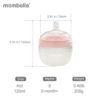Biberon Anticolici Mombella Breast-Like, 120ml, Tetina S flux lent, 100% Silicon, Old Roze