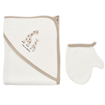 Set de baie cu prosop si manusa Girafa, BabyCosy, Ecru