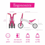 Tricicleta transformabila in bicicleta fara pedale Bunzi, 2 in 1, Transformabila foarte usor, Cu sa reglabila, Cu mic compartiment in sa, 1.9 Kg, Pentru 1 - 3 ani, Chillafish, Pink